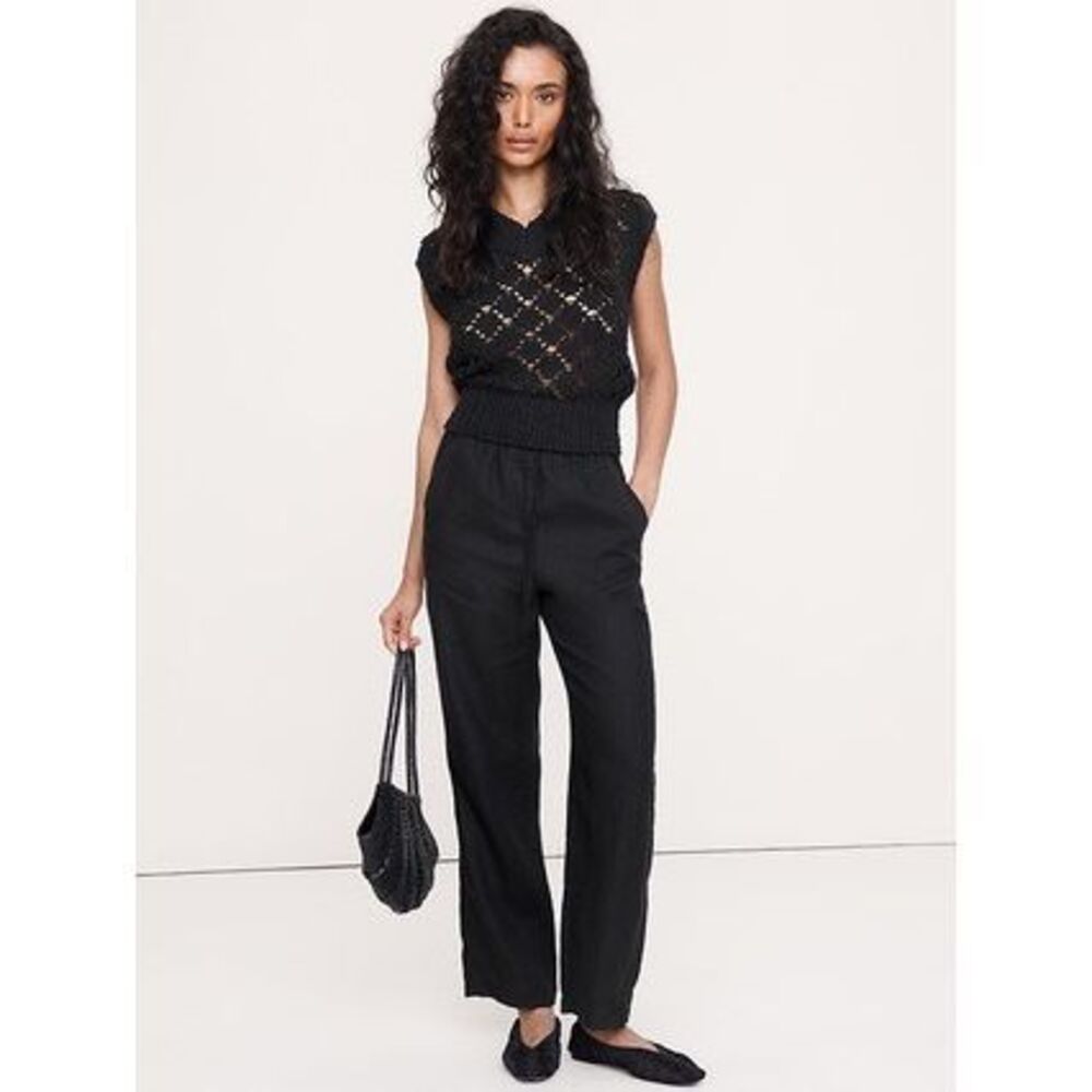 Banana Republic High Rise Wide Leg Pull On Pants Black Size Medium NWT